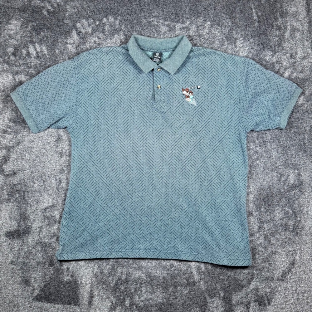 Vintage Warner Bros Studio Store Taz Golf Polo Shirt Mens XL Gray Cotton 90s